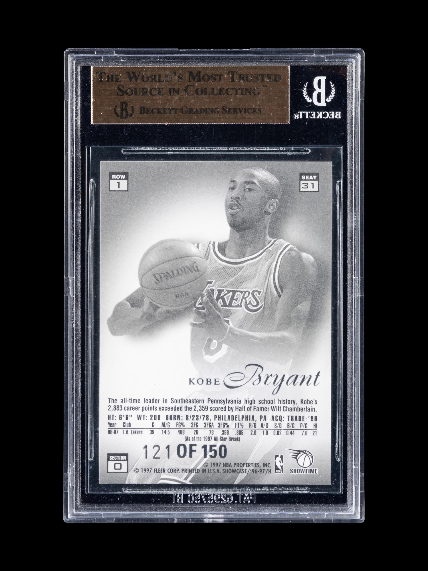 A 1996-97 Flair Showcase Legacy Collection Row 1 Kobe Bryant Rookie Card (BGS 9.5 GEM MINT), Pop 10, Only One Graded Higher