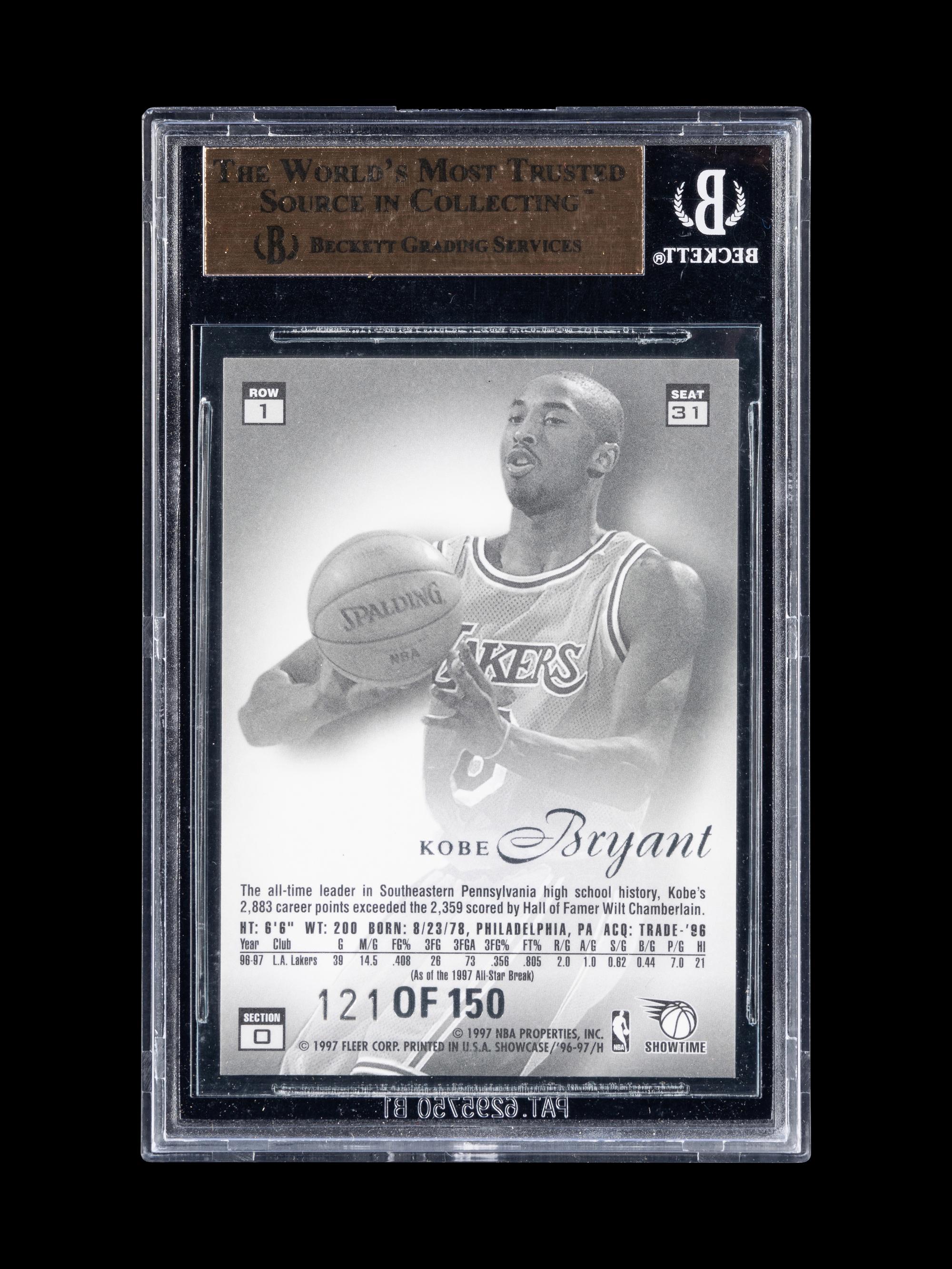 A 1996-97 Flair Showcase Legacy Collection Row 1 Kobe Bryant Rookie Card (BGS 9.5 GEM MINT), Pop 10, Only One Graded Higher