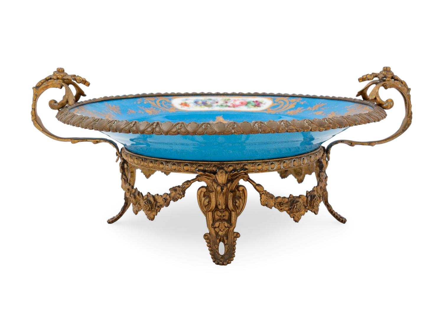 A Gilt Metal Mounted Sèvres Style Porcelain Charger