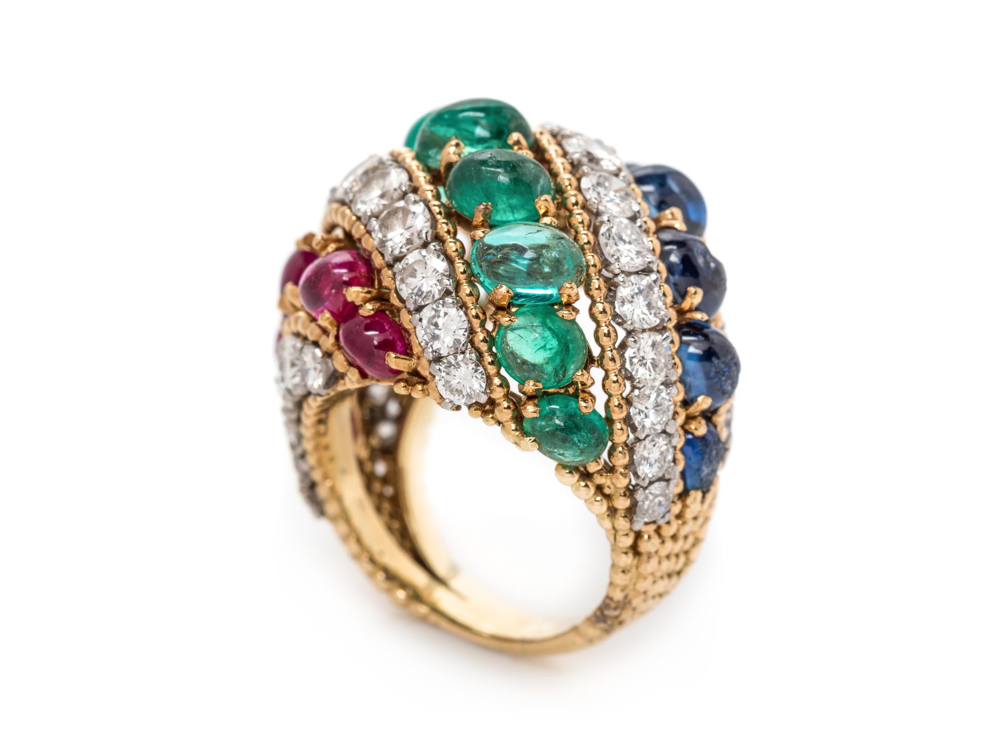 An 18 Karat Yellow Gold, Platinum, Diamond and Multigem Ring, Van Cleef & Arpels,
