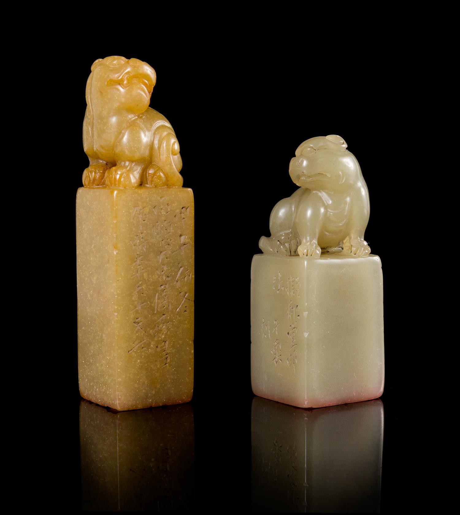 Two Jade Seals Height of tallest 3 1/4 inches.