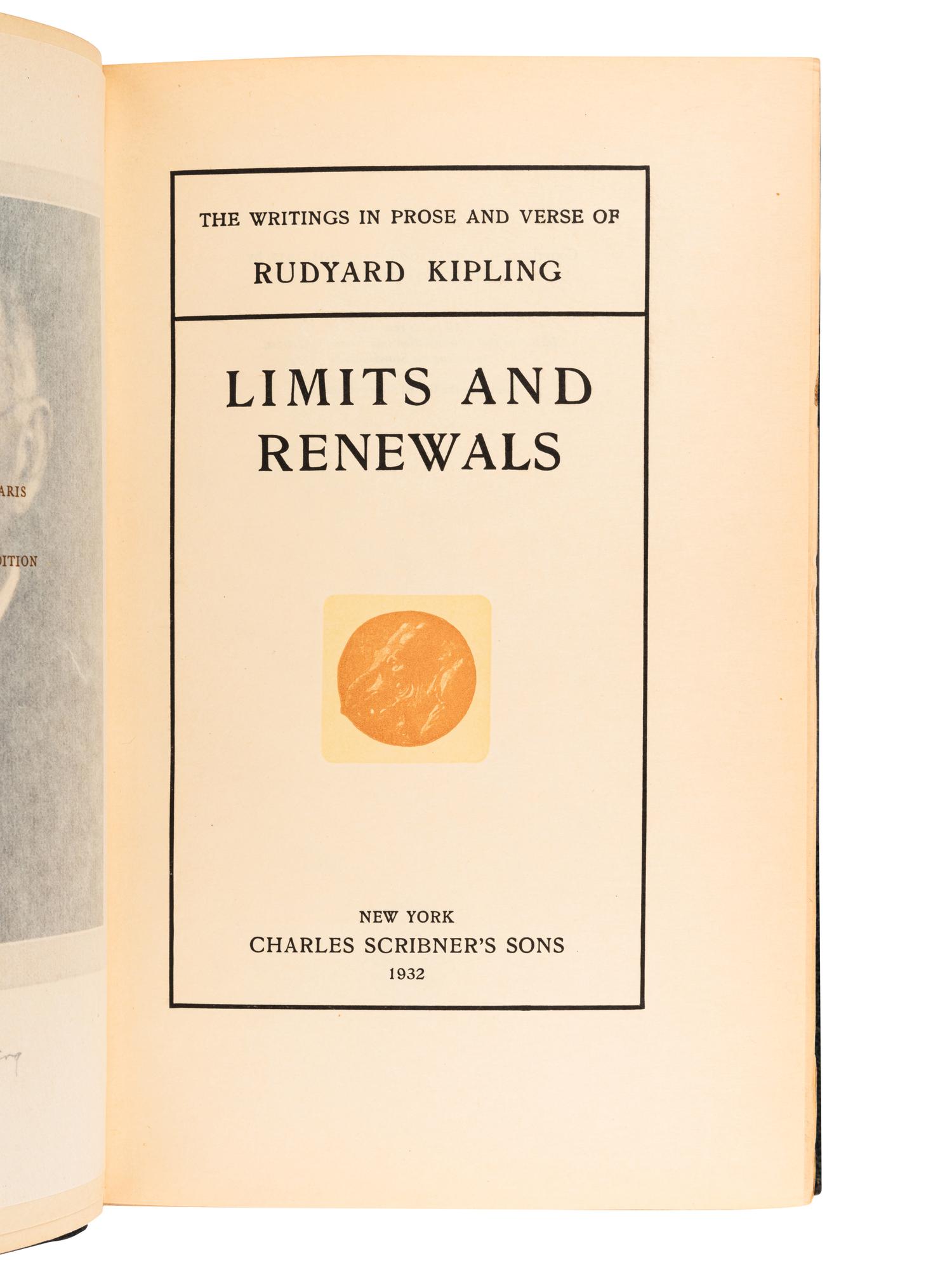 KIPLING, Rudyard (1865-1936). Limits and Renewals. New York: Charles Scribner's Sons,1932.