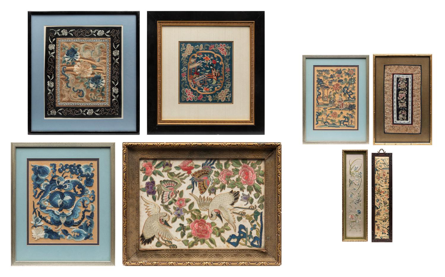 Eight Chinese Embroidered Silk Panels