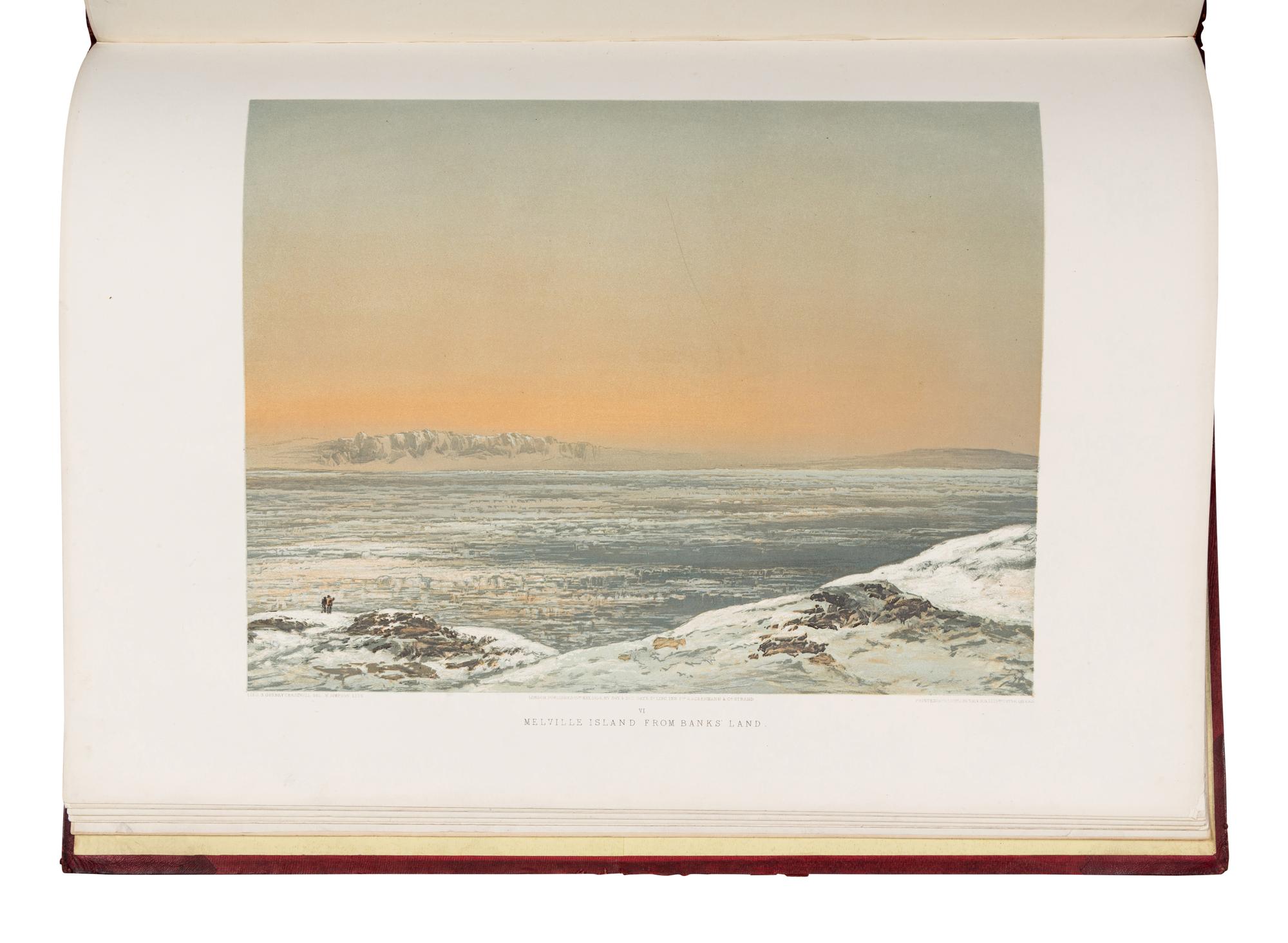 CRESSWELL, Samuel Gurney (1827-1867). A series of eight sketches in colour (together with a chart of the route), by Lieut. S. Gurney Cresswell, of the voyage of H.M.S. Investigator (Captain M’Clure), during the discovery of the North-west passage . London: Day and Son, 1854.
