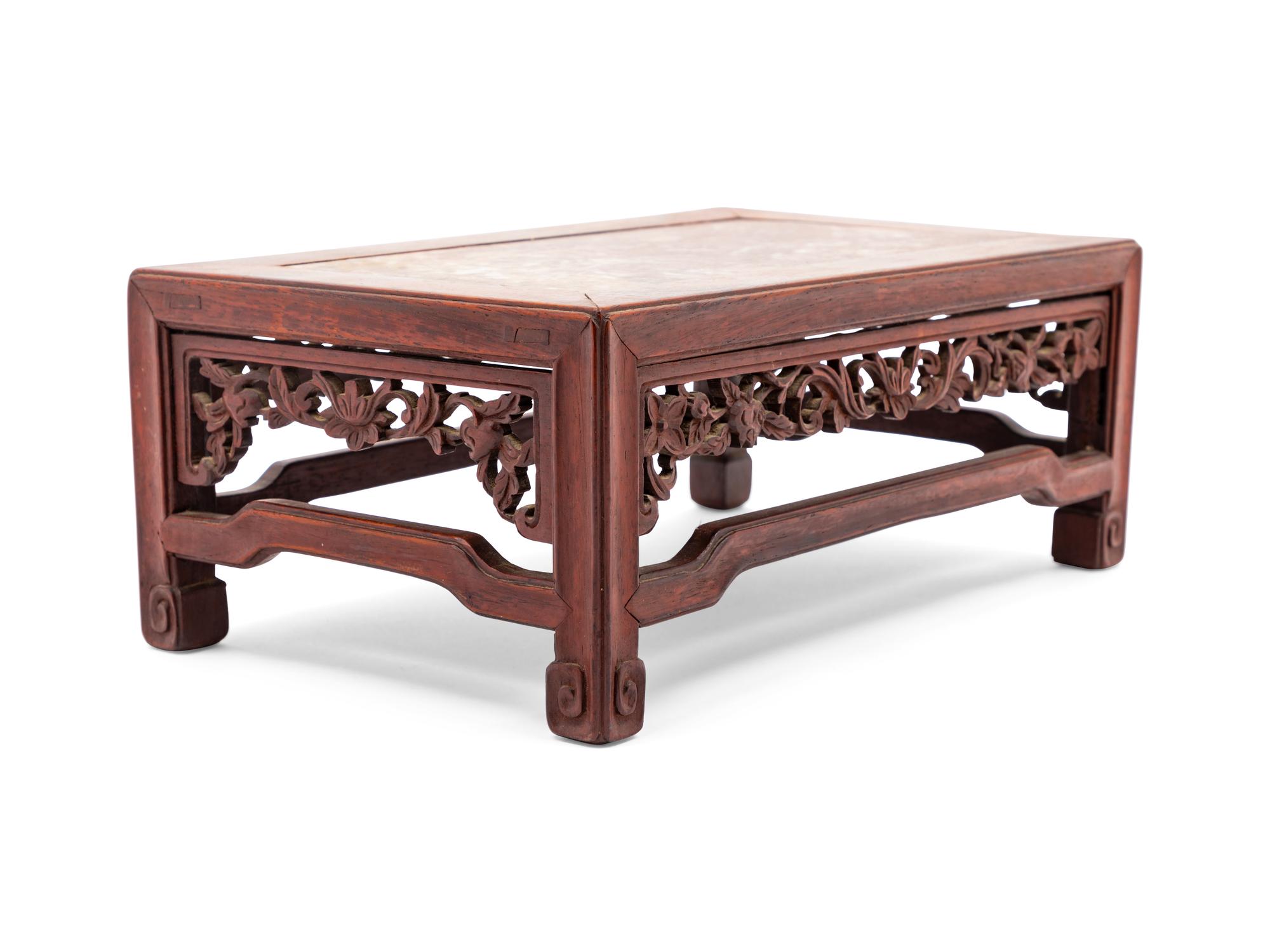 A Chinese Marble Inset Huanghuali Wood Stand