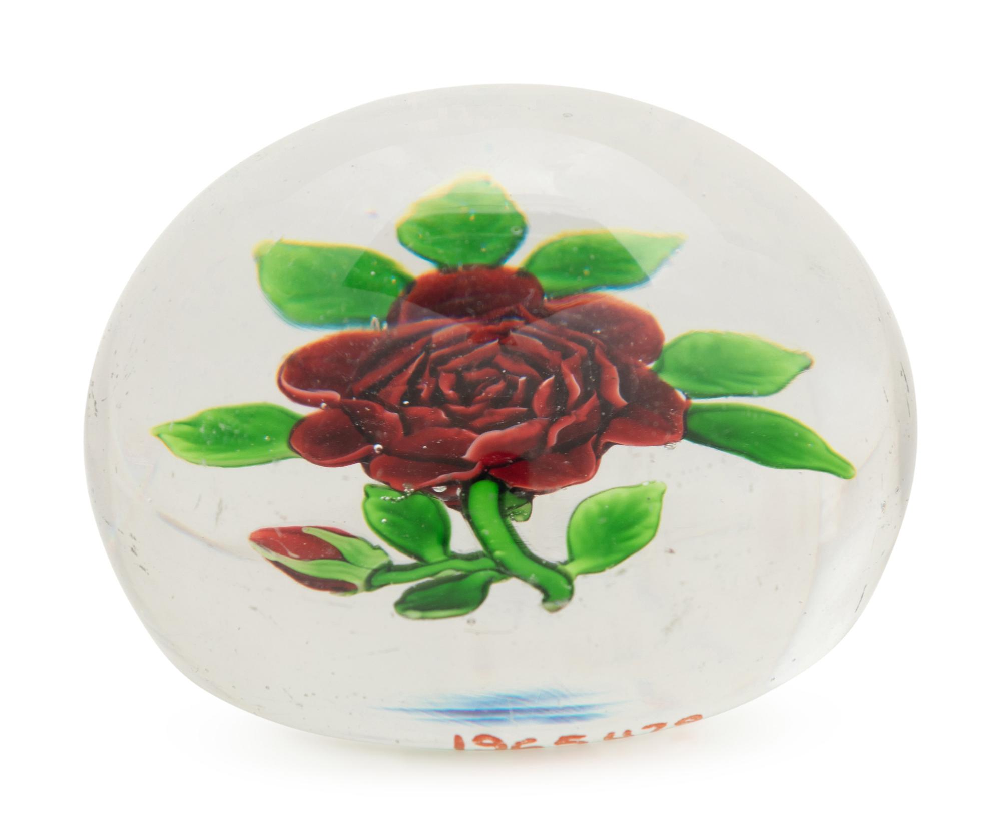 A Baccarat Thousand Petal Red Rose and Bud Glass Paperweight