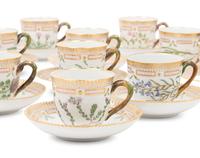 A Set of Twenty-Six Royal Copenhagen Flora Danica Porcelain Coffee Cups and Saucers