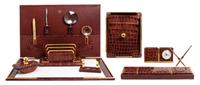 An Italian Alligator Desk Set Width of desk pad 25 1/4 inches. — 20TH CENTURY