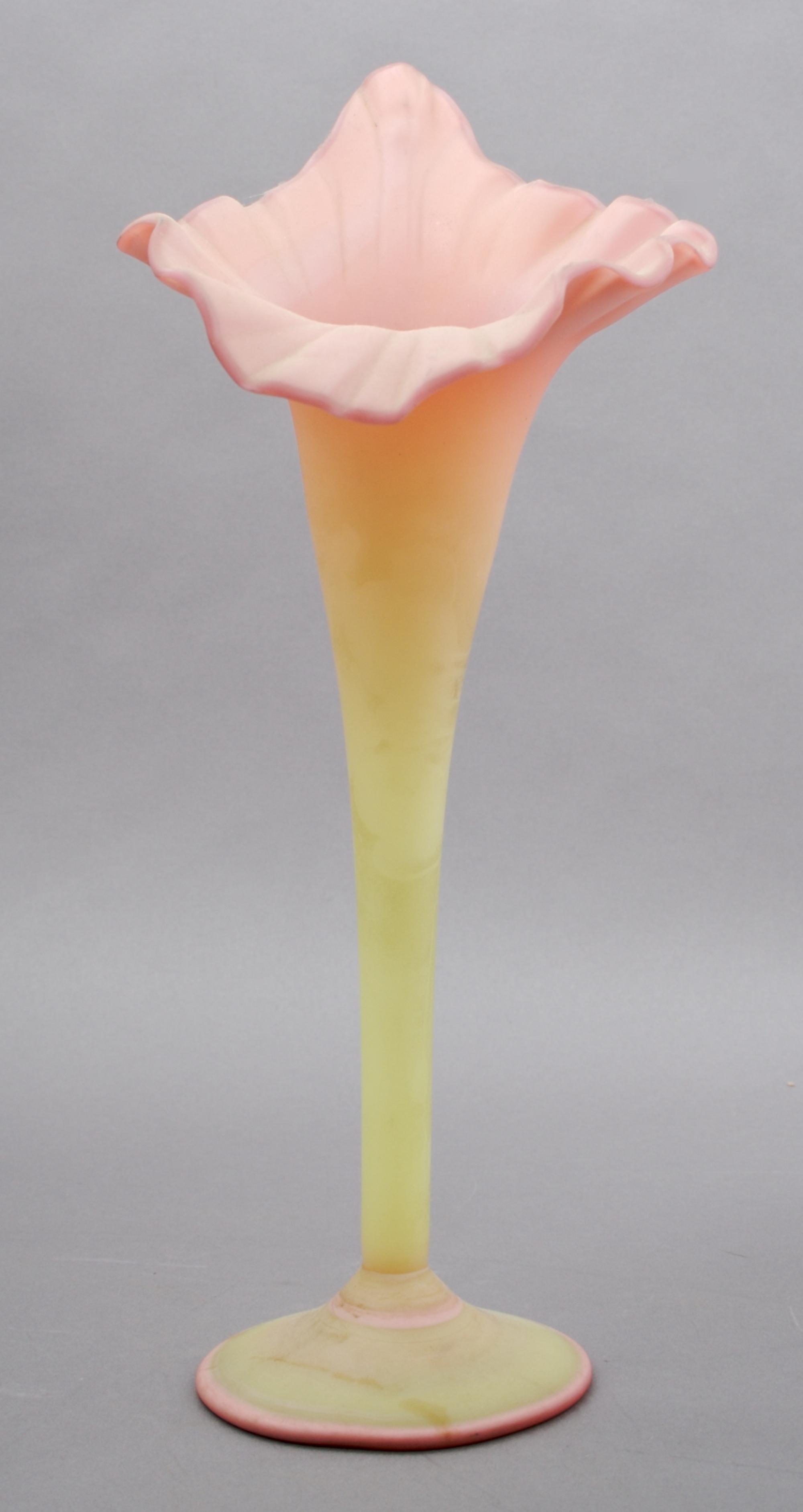 A Burmese Glass Jack-in-the-Pulpit Vase, Height 12 1/2 inches.