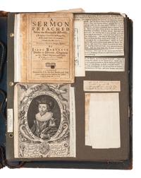 [AUTOGRAPHS]. Scrapbook containing autographs and ephemera, including scarce Revolutionary War-era imprints.
