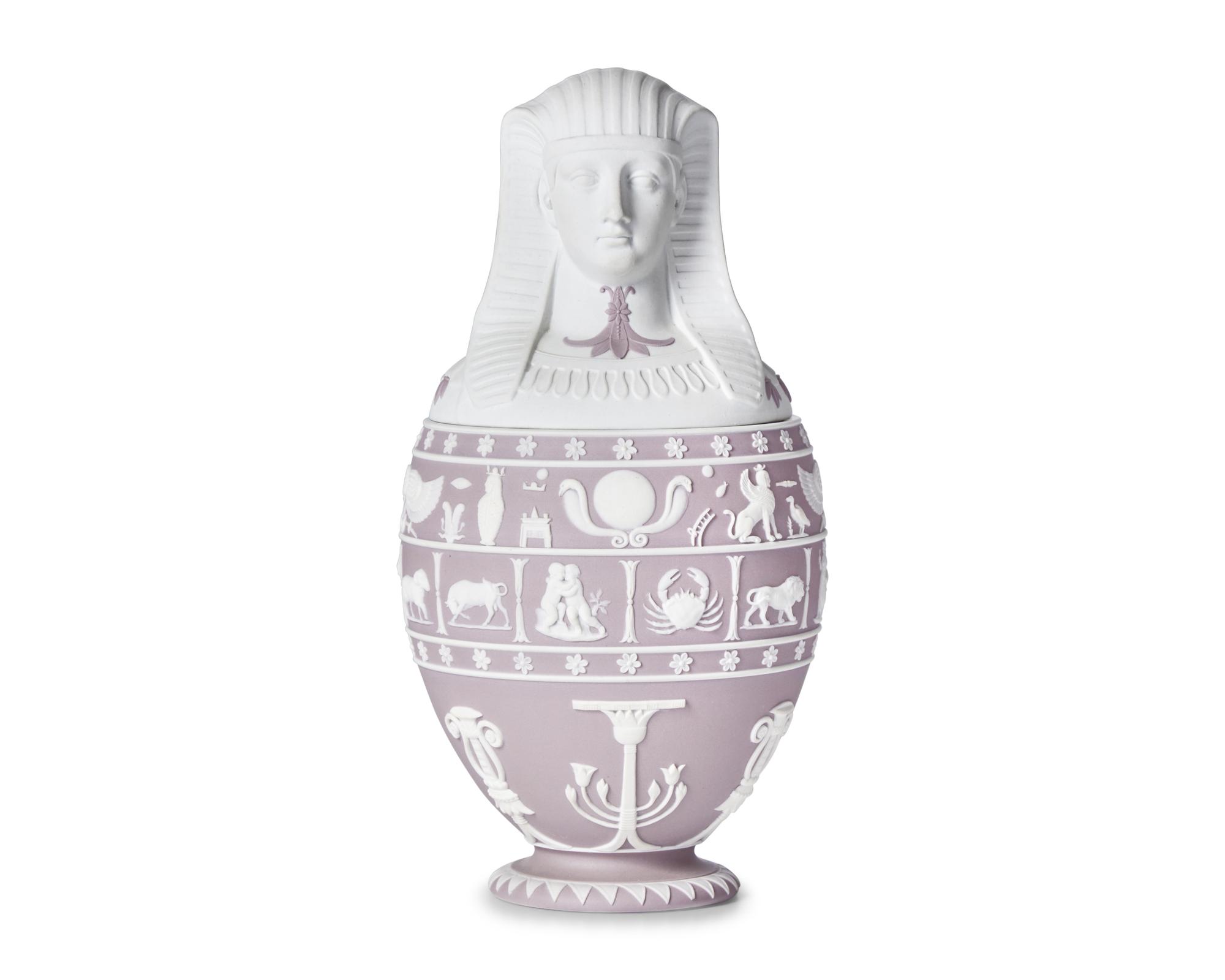A Wedgwood Lilac Dip Jasperware Canopic Jar