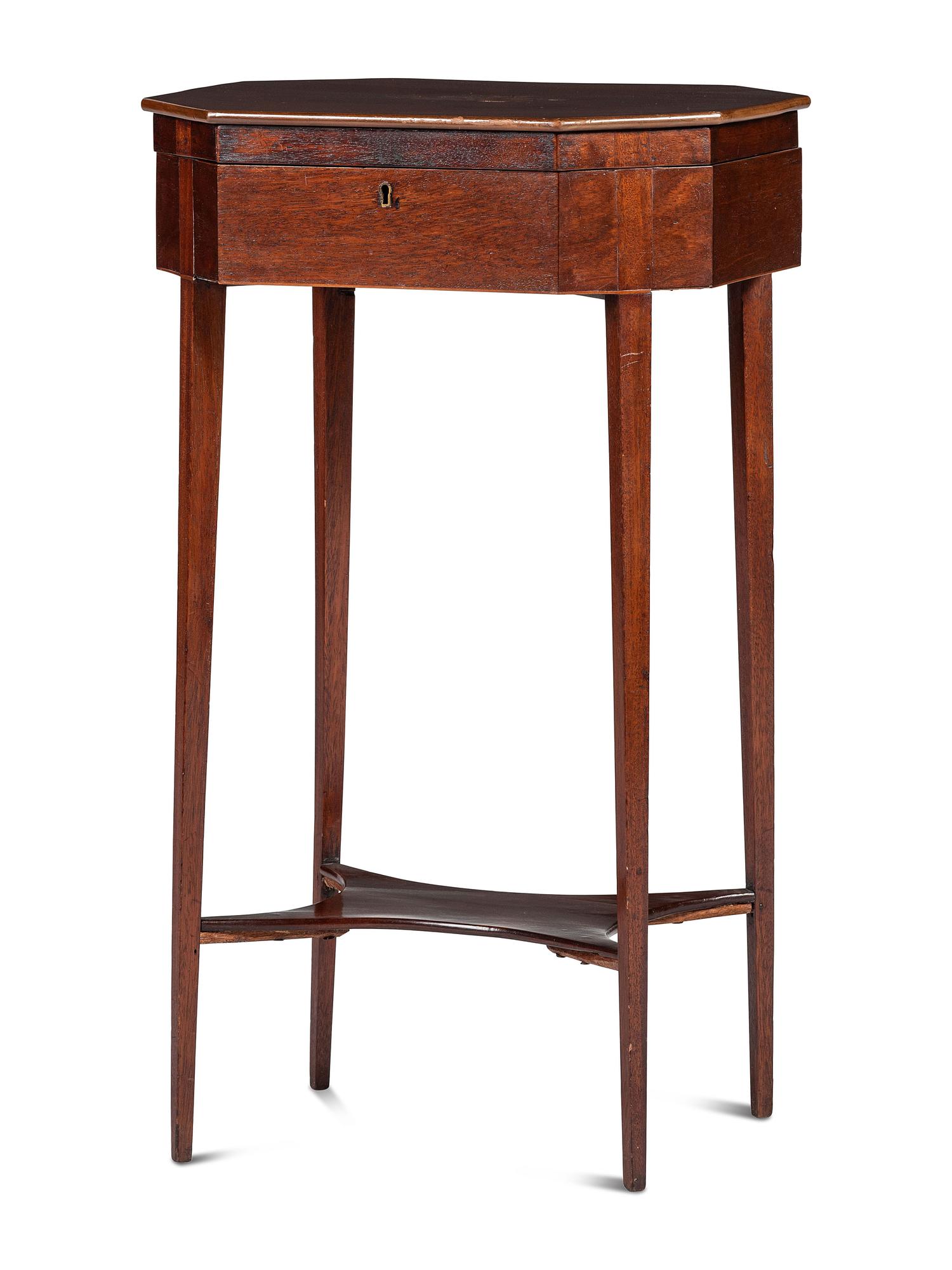 A Federal Shell Inlaid and Figured Mahogany Lady's Octagonal Top Work Table