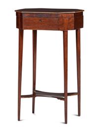 A Federal Shell Inlaid and Figured Mahogany Lady's Octagonal Top Work Table