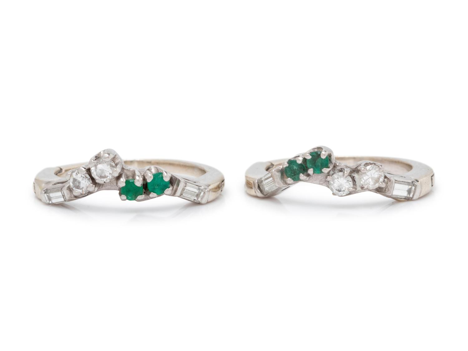 A Pair of Platinum, White Gold, Diamond and Emerald Rings,
