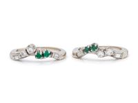 A Pair of Platinum, White Gold, Diamond and Emerald Rings,