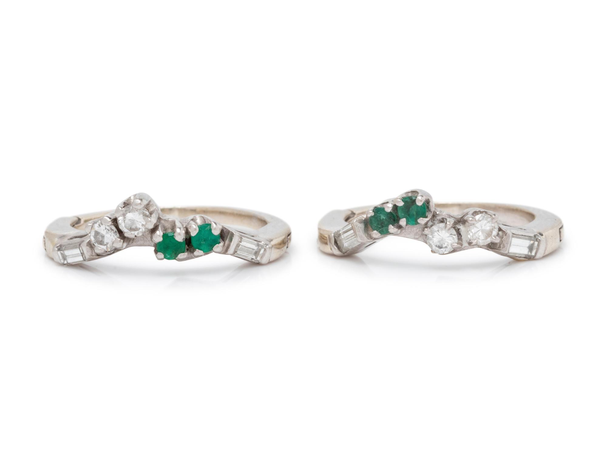 A Pair of Platinum, White Gold, Diamond and Emerald Rings,
