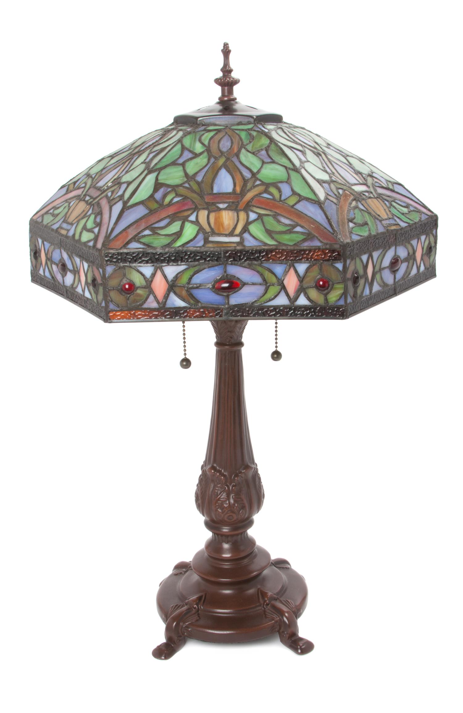 An American Leaded Glass Table Lamp Height 24 inches.
