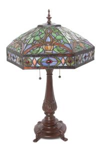 An American Leaded Glass Table Lamp Height 24 inches.