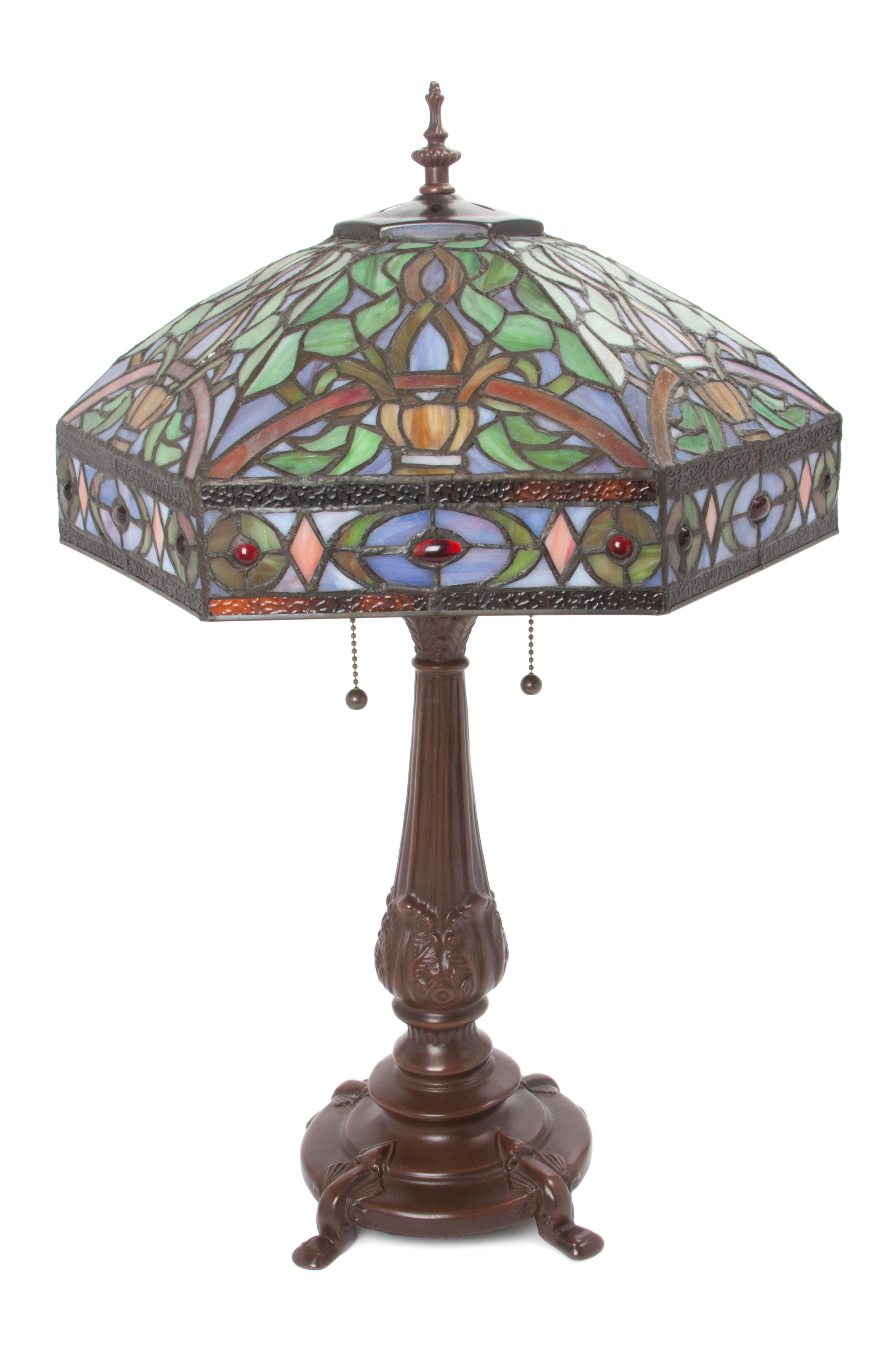 An American Leaded Glass Table Lamp Height 24 inches.