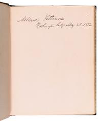 [FILLMORE, Millard (1800-1874) -- AUTOGRAPH ALBUM]. An autograph album, ca 1850s-1870s, assembling more than190 inscriptions, signatures, mounted signatures or letters by various American Presidents, statesmen, missionaries and prominent figures, including: James A. Garfield (inscription: “James A. Garfield / June 1868. Hiram, Ohio”), Millard Fillmore (inscription: “Millard Fillmore / Washington City May 28. 1852”), Daniel Webster (mounted inscription and letter), Henry Clay, William Seward (clipped signature), Jefferson Davis (clipped signature), Patrick Henry (clipped signature laid in loose, with a note containing dried flowers from his grave and related note), Henry Ward Beecher (inscription), Bayard Taylor (letter), Samuel F. B. Morse (inscription), Edwin E. Bliss, Hannibal Hamlin, and numerous others.