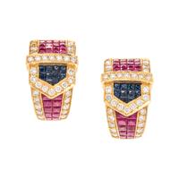 SAPPHIRE, RUBY AND DIAMOND EARCLIPS