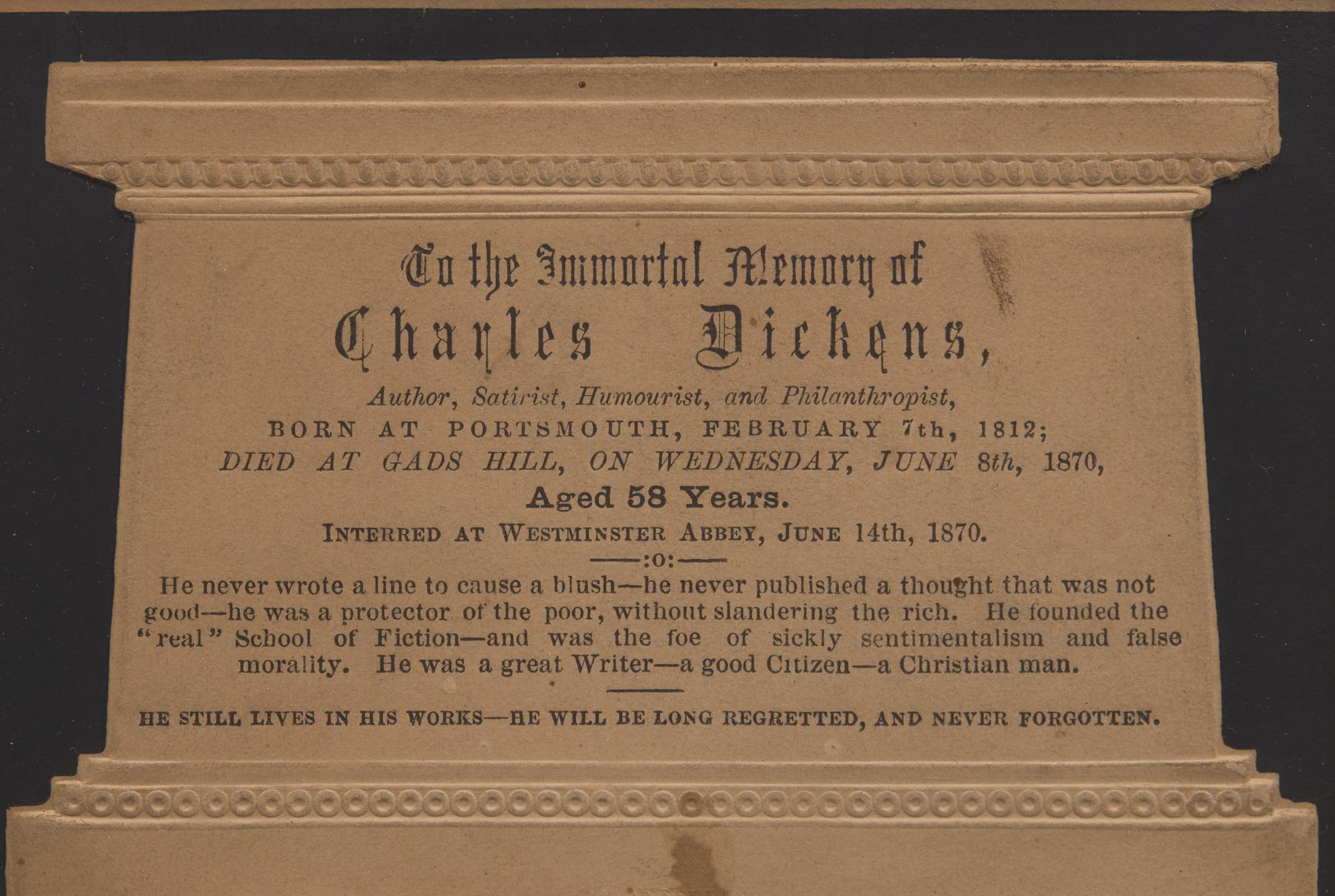 [Literature] [Dickens, Charles] Mourning Card