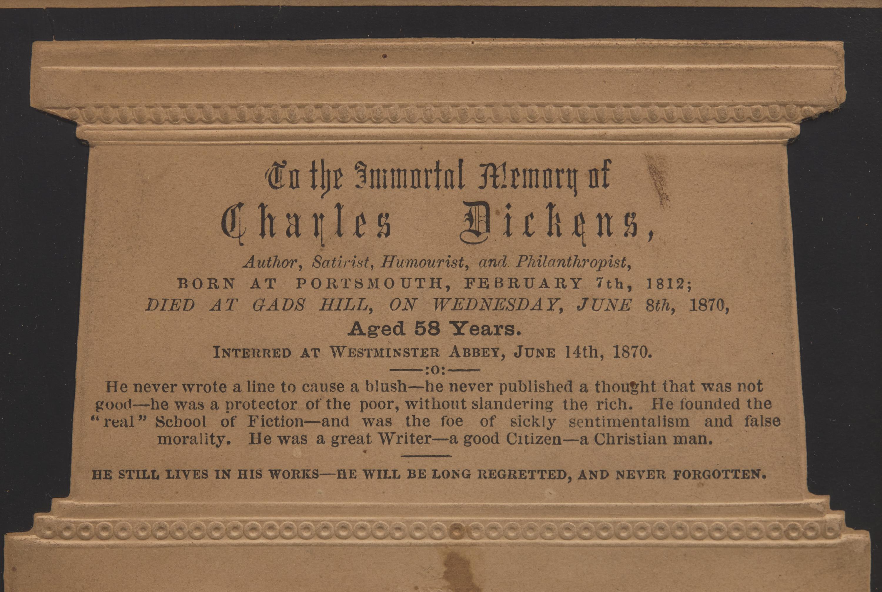 [Literature] [Dickens, Charles] Mourning Card