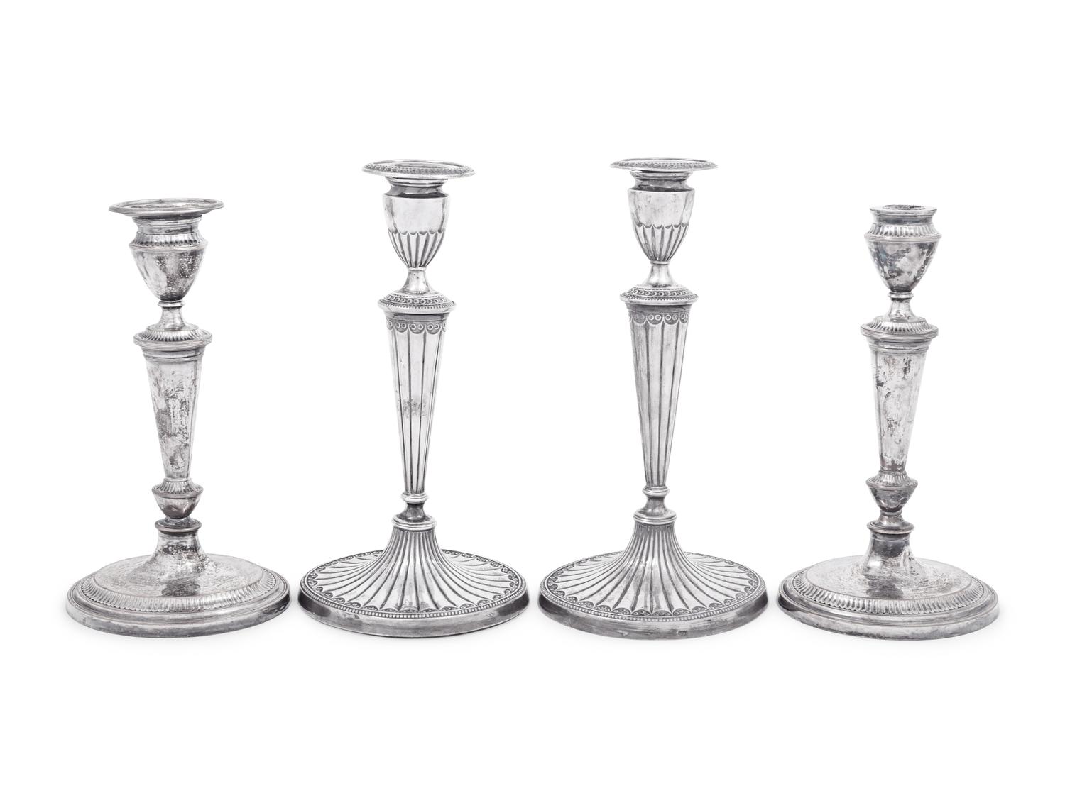 Two Pairs of English Silver-Plate Candlesticks