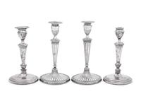 Two Pairs of English Silver-Plate Candlesticks