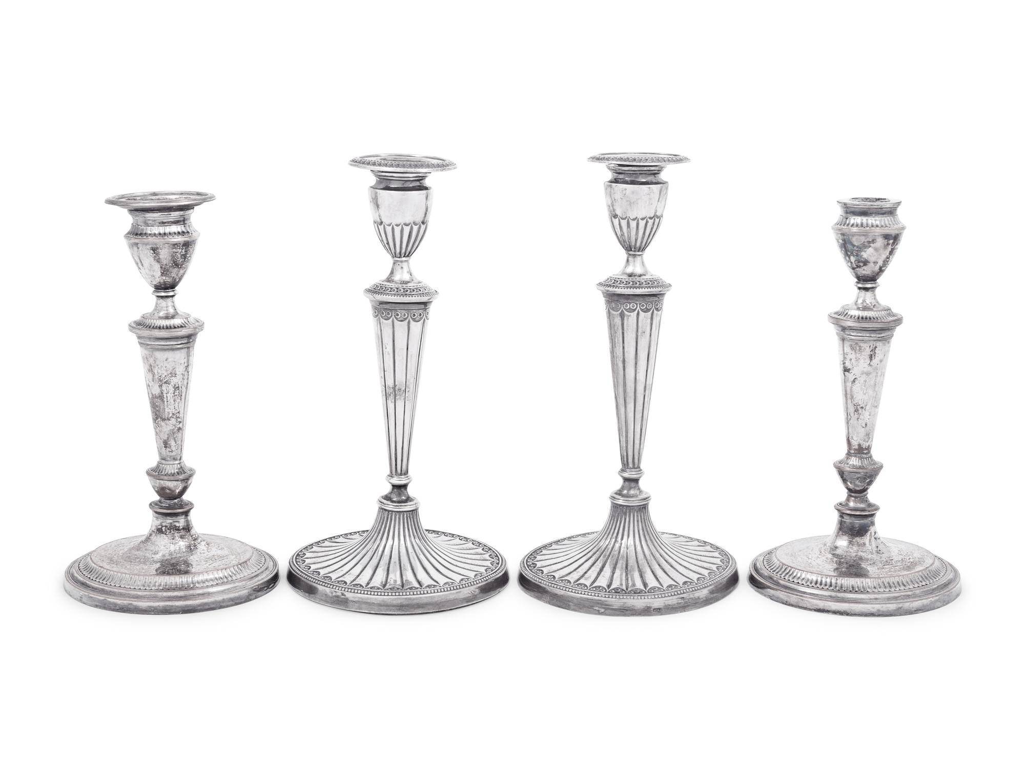 Two Pairs of English Silver-Plate Candlesticks