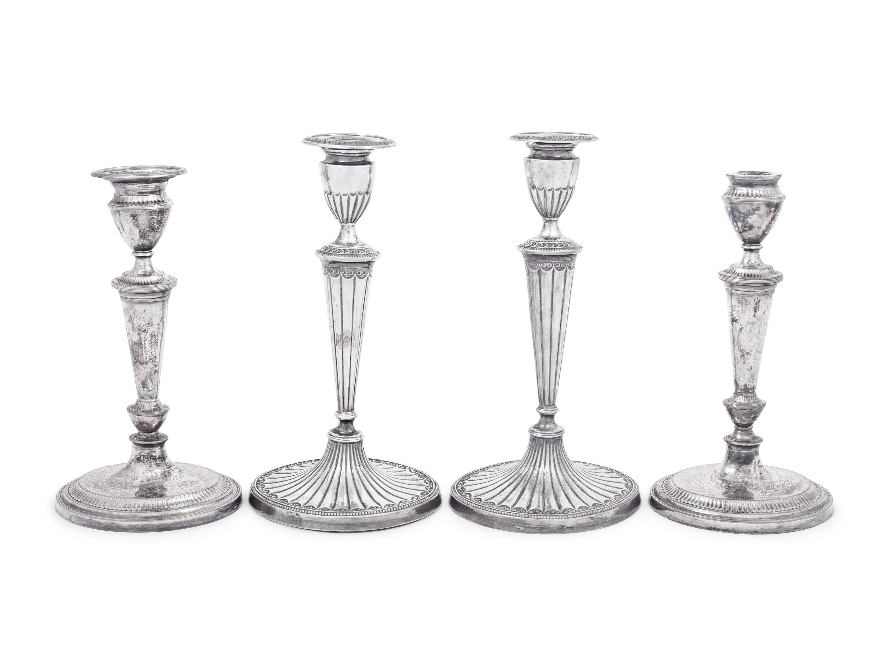 Two Pairs of English Silver-Plate Candlesticks