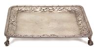 An American Silver Footed Square Tray, Andrew Ellicott Warner, Baltimore, MD, 19th Century, having repousse border of roses, with centr