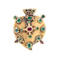 ANTIQUE, YELLOW GOLD AND MULTIGEM BROOCH