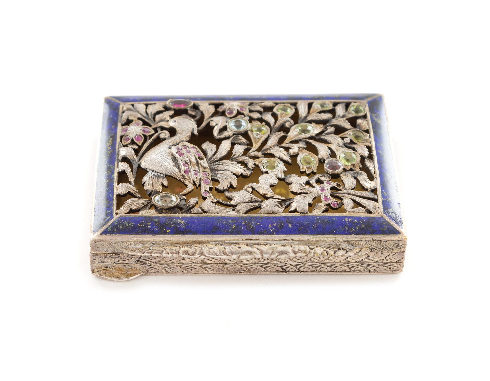 A Continental Enameled and Jeweled Silver Cigarette Case