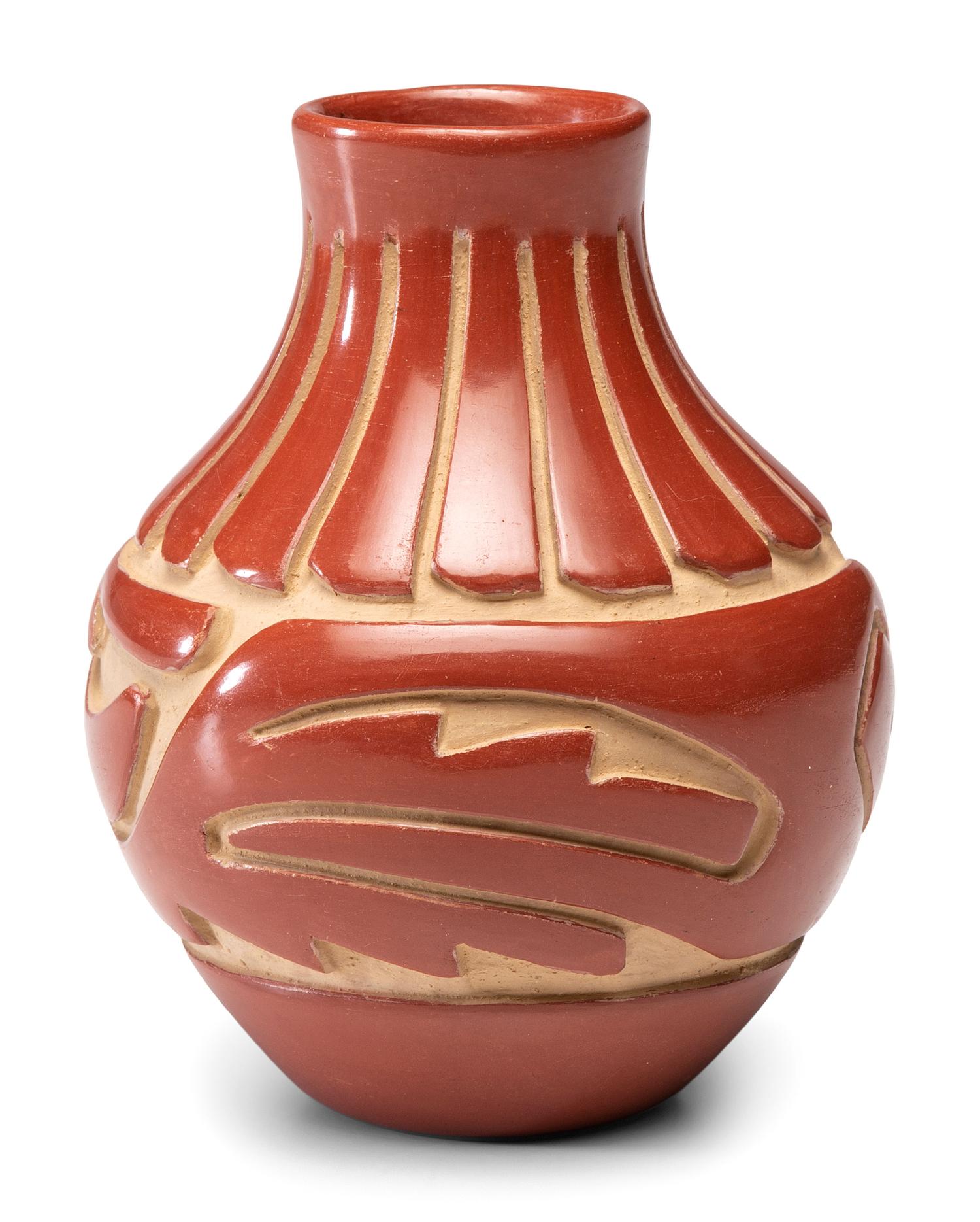 Redware Pottery Jar, with Avanyu