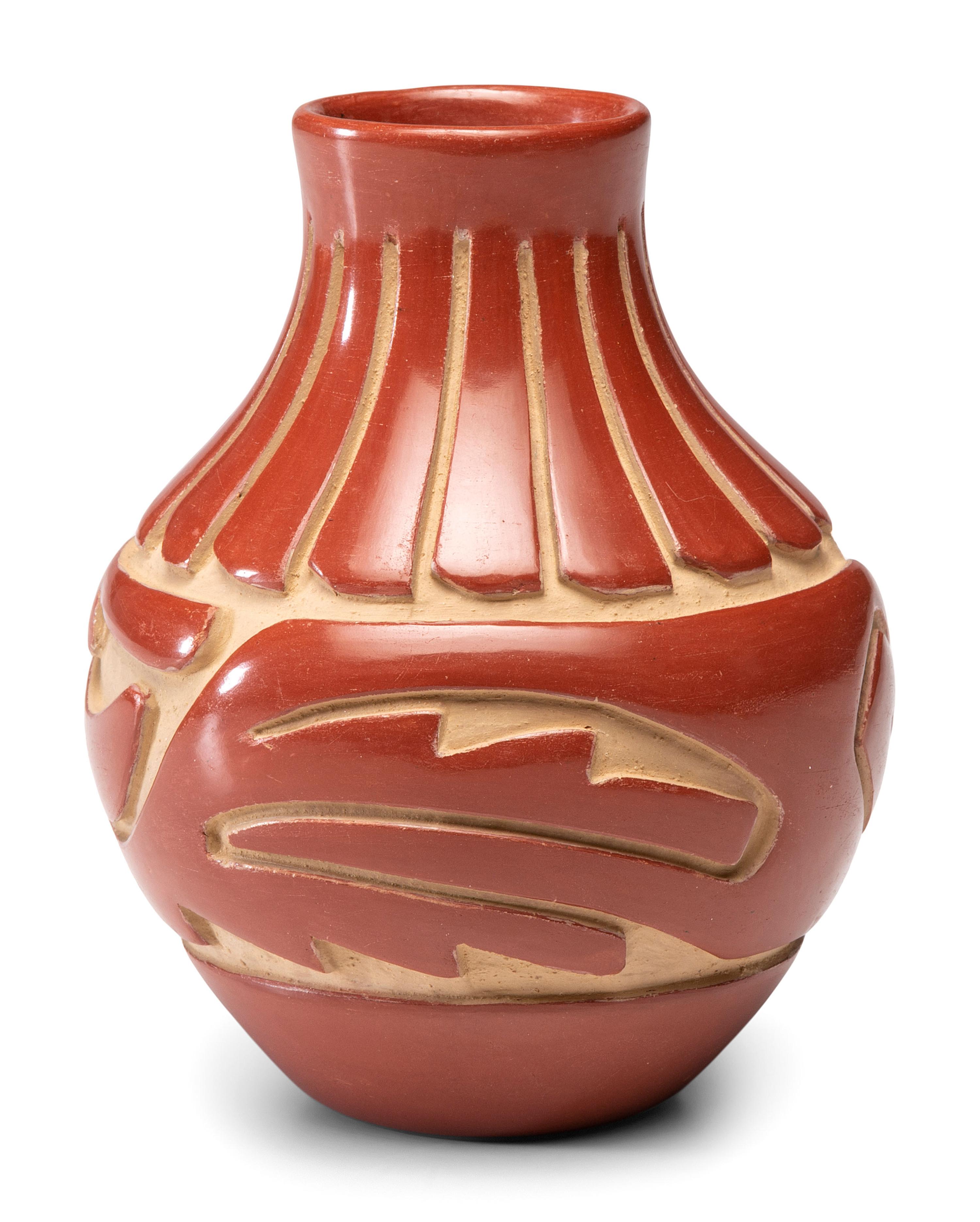 Redware Pottery Jar, with Avanyu