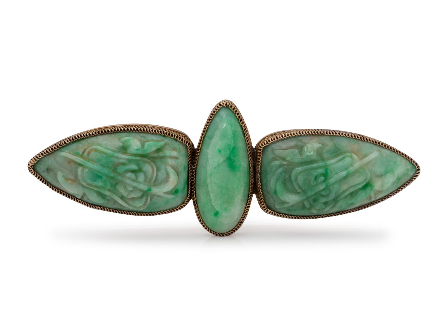 A Yellow Gold and Jade Brooch,