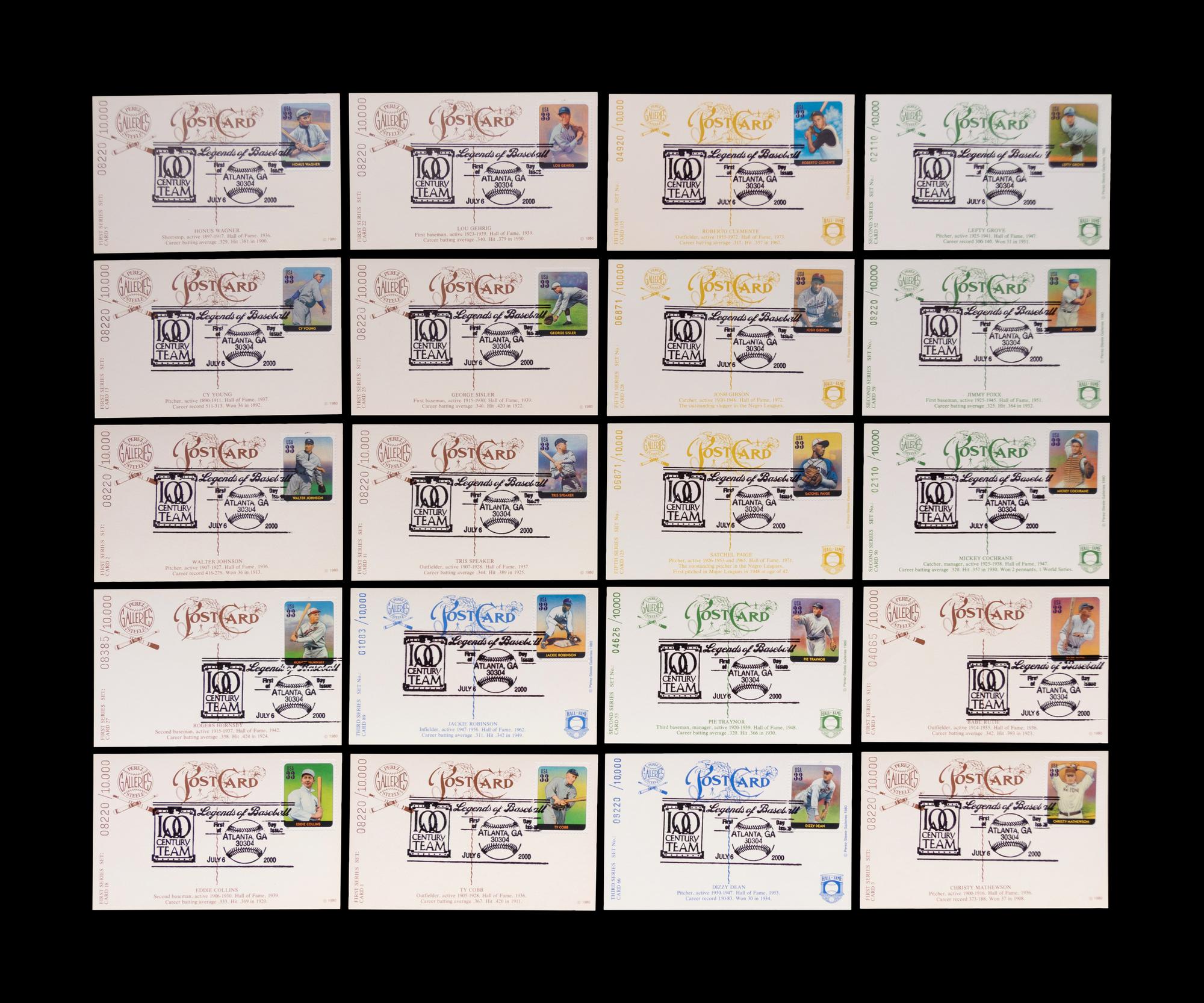A Collection of 24 Legends of Baseball First Day of Issue Perez Steele Postcards,