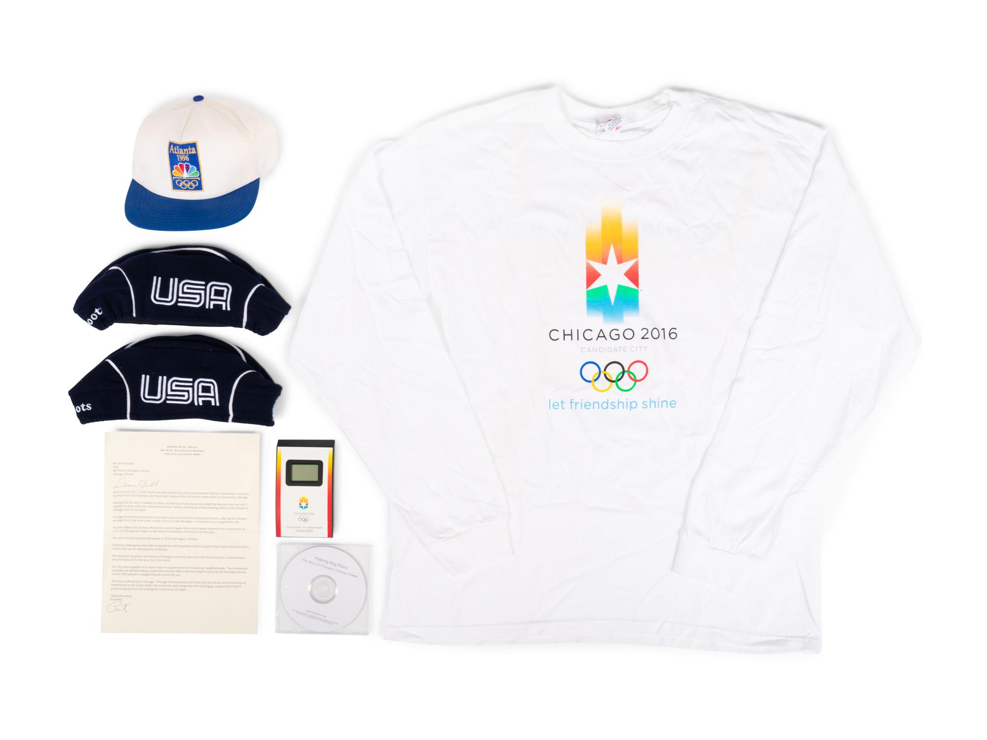 (Sports) A group 7 pieces of memorabilia and ephemera from Olympic games, comprising: