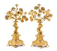 A Pair of French Gilt Metal Five-Light Candelabra Height 22 inches. — 19TH CENTURY