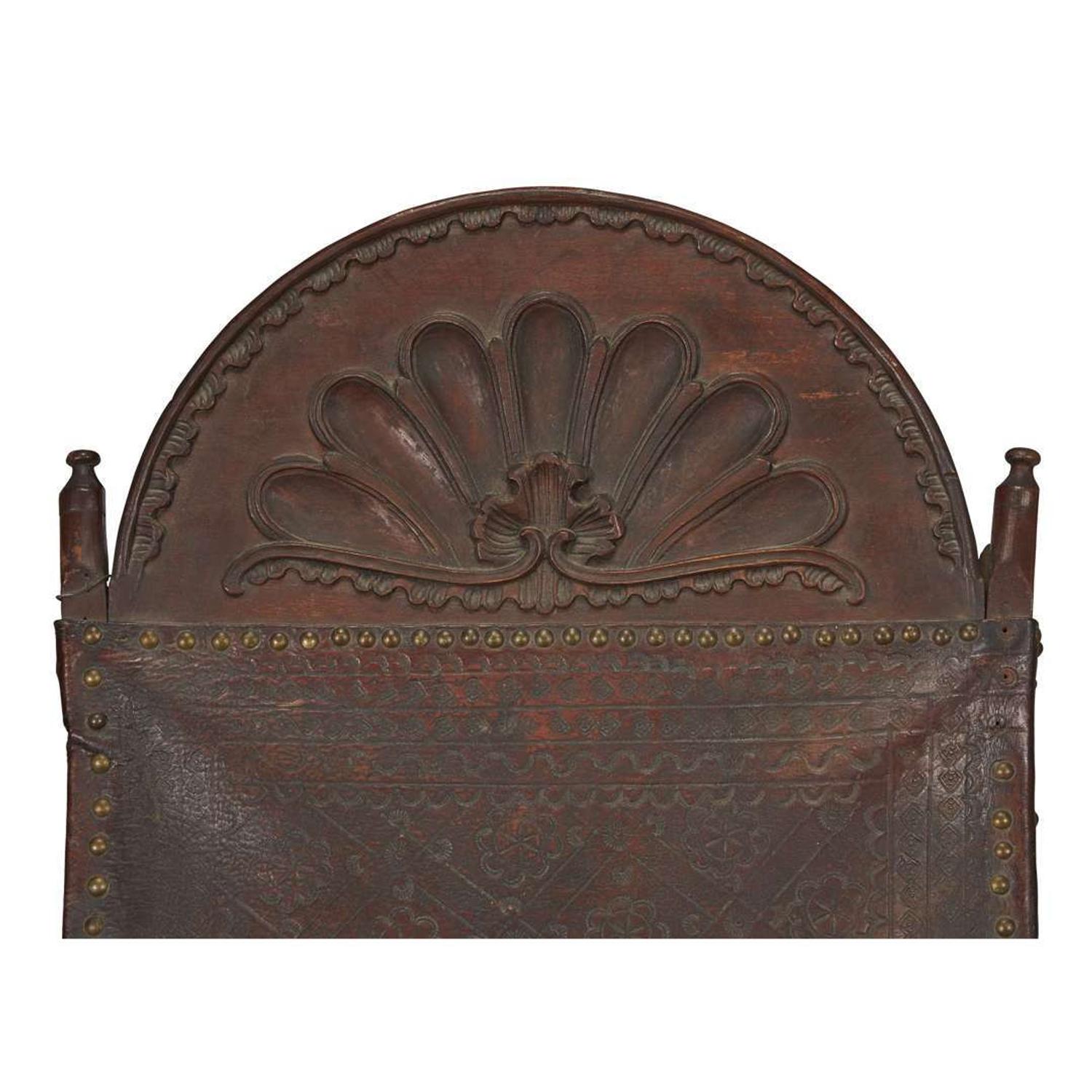 Carved mahogany and embossed leather campeche chair Mexico, first quarter 19th century