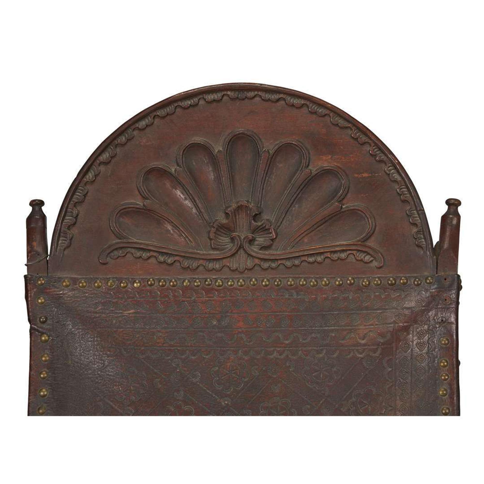 Carved mahogany and embossed leather campeche chair Mexico, first quarter 19th century