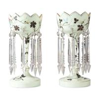 A Pair of Paint-Decorated Opaline Glass Girandoles