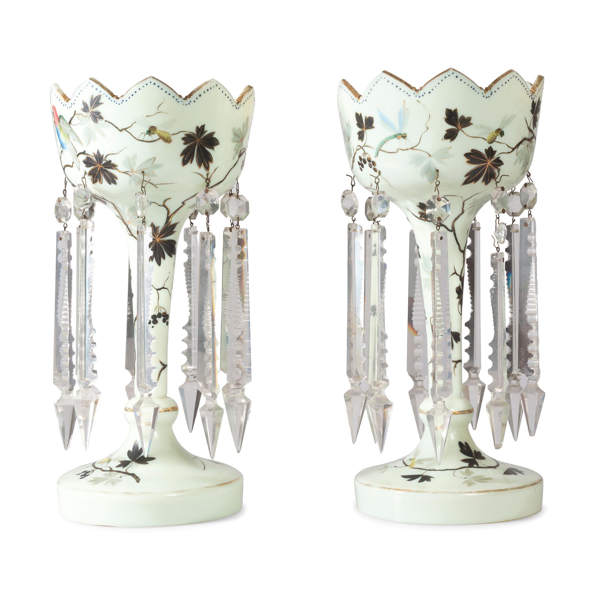 A Pair of Paint-Decorated Opaline Glass Girandoles