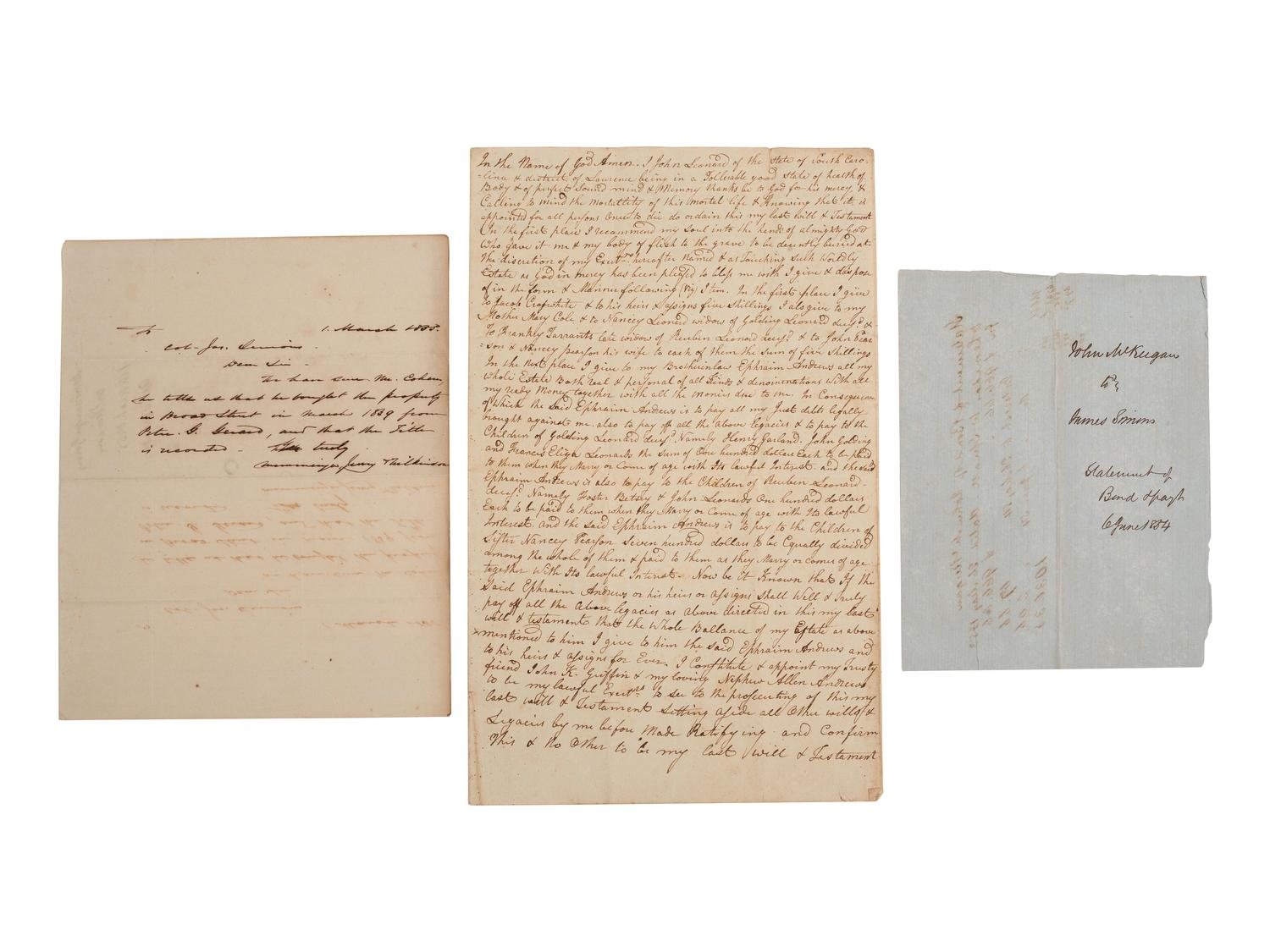 [SOUTH CAROLINA]. Group of 19th-century legal documents, including: