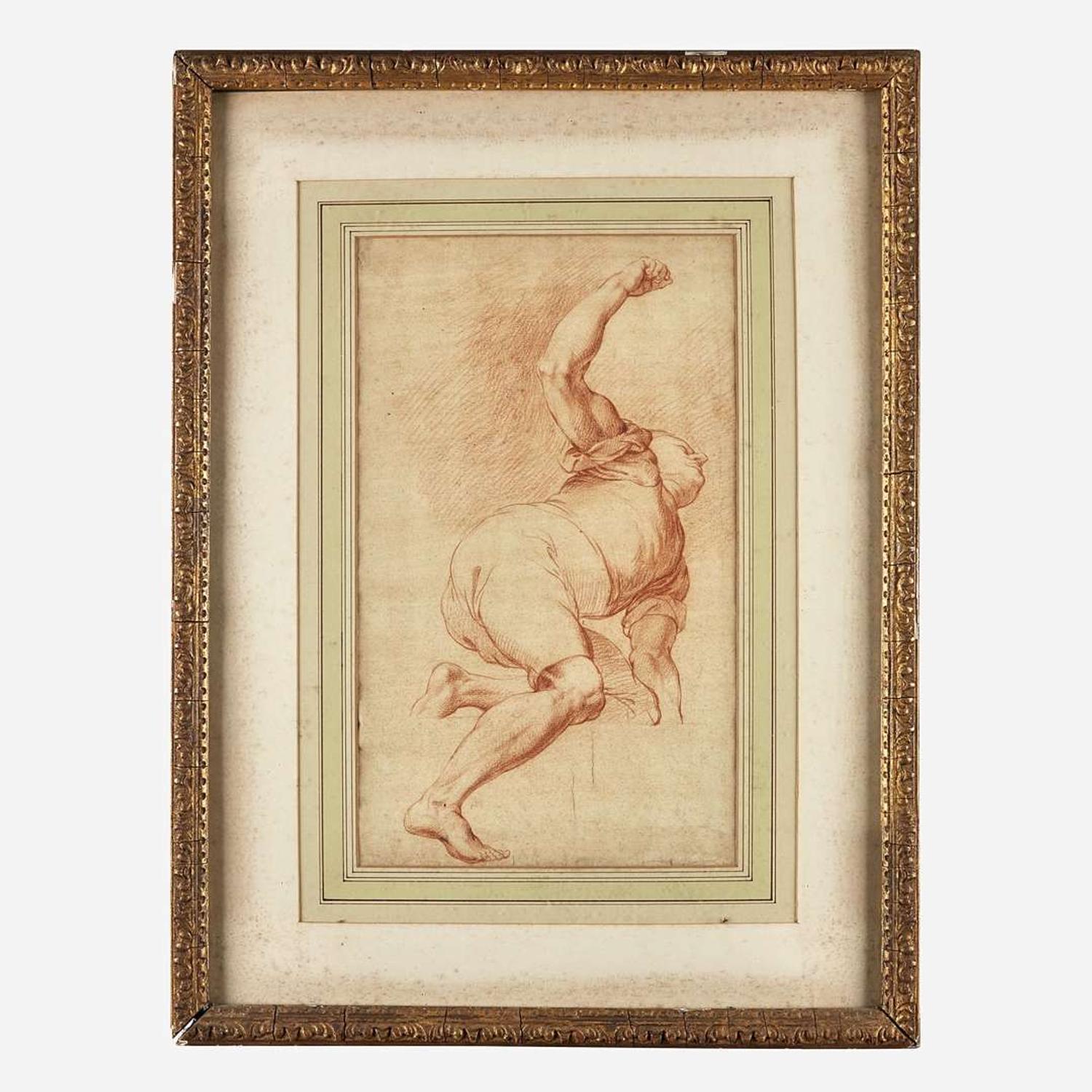 Attributed to Edme Bouchardon (French, 1698–1762) Study of a Man with Extended Arm Upright; with Study of Man's Head and Arm verso