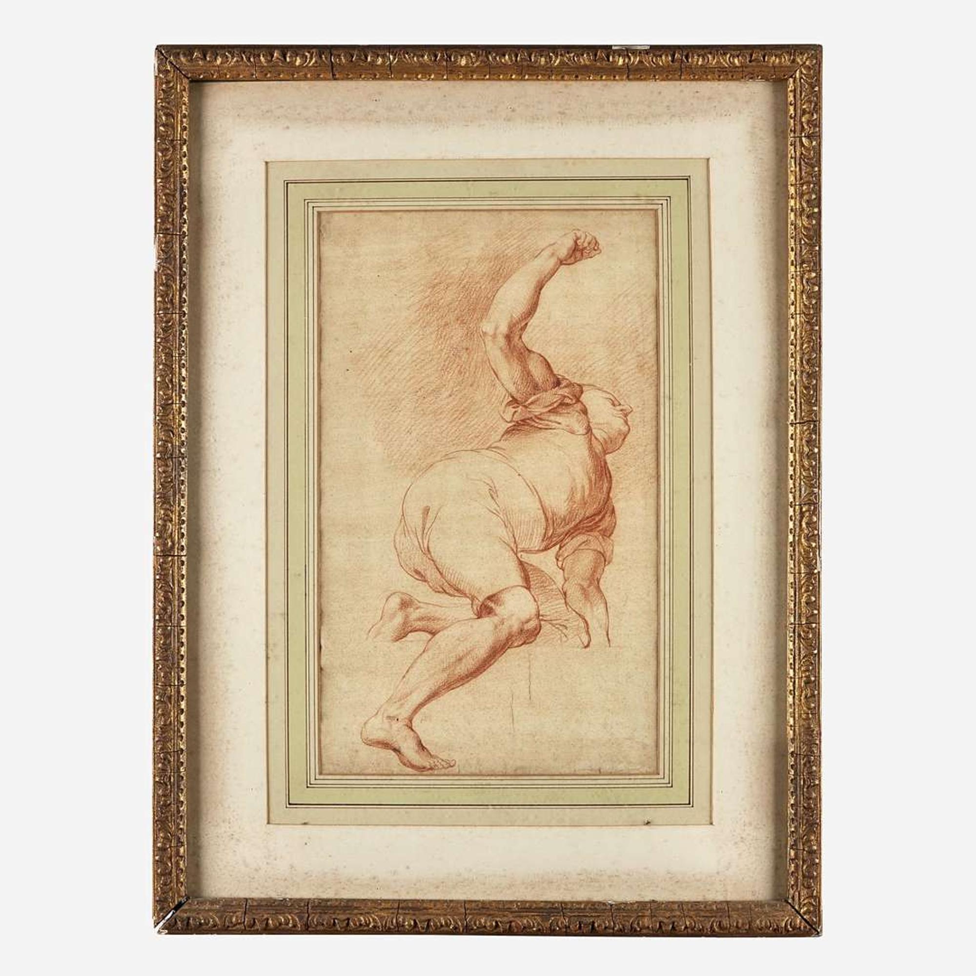 Attributed to Edme Bouchardon (French, 1698–1762) Study of a Man with Extended Arm Upright; with Study of Man's Head and Arm verso