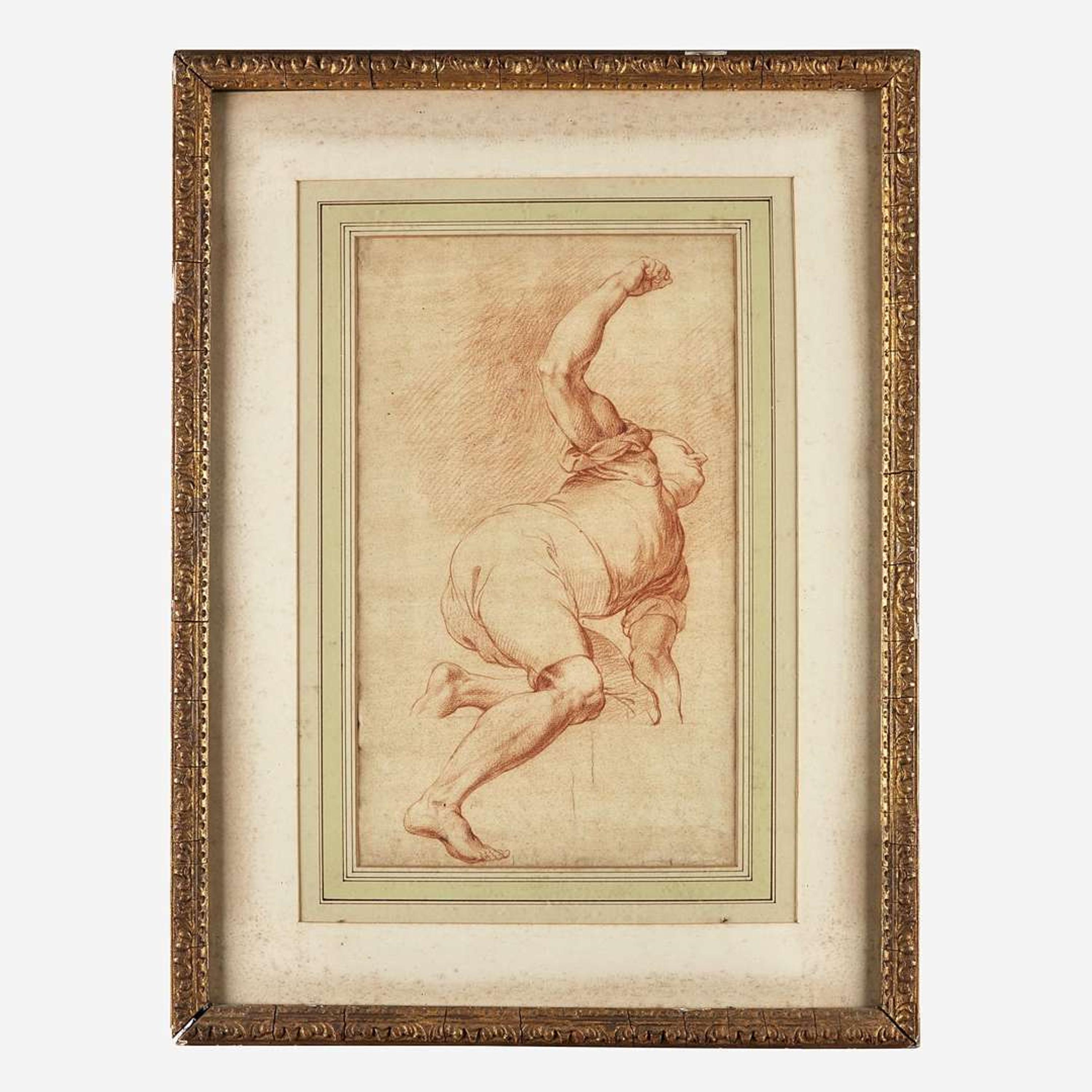 Attributed to Edme Bouchardon (French, 1698–1762) Study of a Man with Extended Arm Upright; with Study of Man's Head and Arm verso