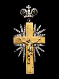 A Russian Silver-Gilt Metal and Paste Gem-Set Pectoral Cross Pendant Owned by Rudolf Nureyev