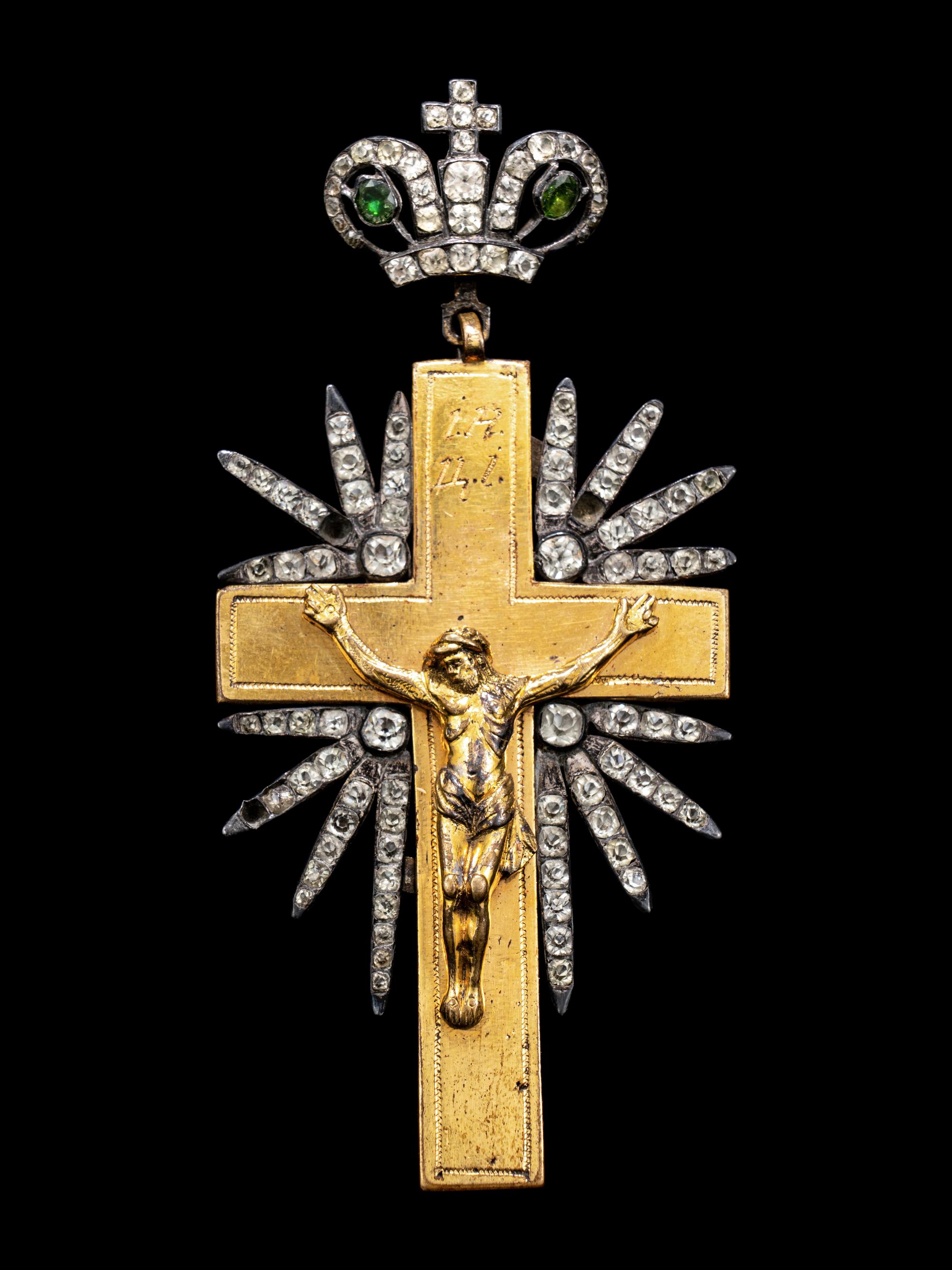 A Russian Silver-Gilt Metal and Paste Gem-Set Pectoral Cross Pendant Owned by Rudolf Nureyev